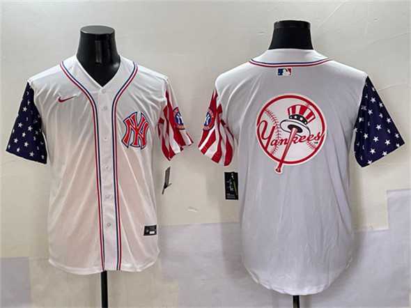 Men%27s New York Yankees Team Big Logo White American Style Limited Stitched Jersey